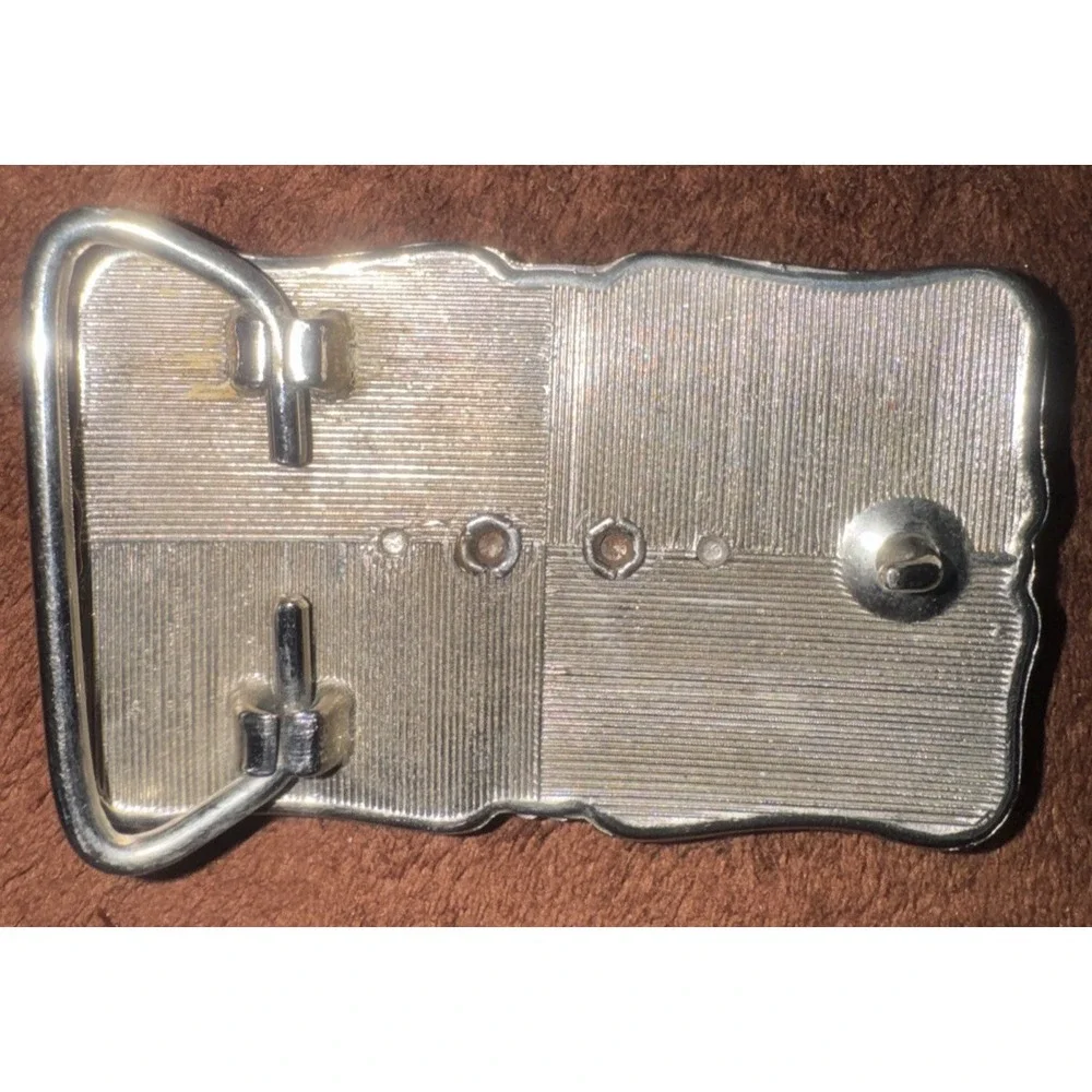 Cabochon Horse Silver Tone Alloy Belt Buckle Black Etchings Western Rodeo